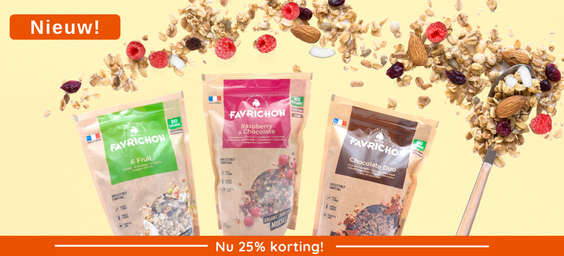 Nieuw! Favrichon granola! Nu 25% korting!